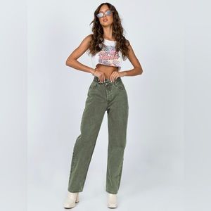 Princess Polly - Holly Asymmetric Straight Leg Jean Green Denim